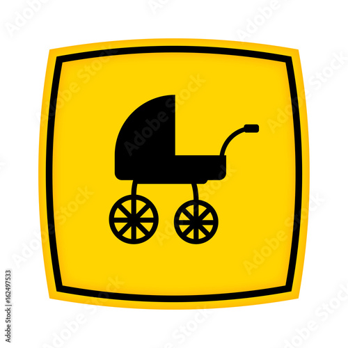 gelbes Schild - Icon - Kinderwagen retro