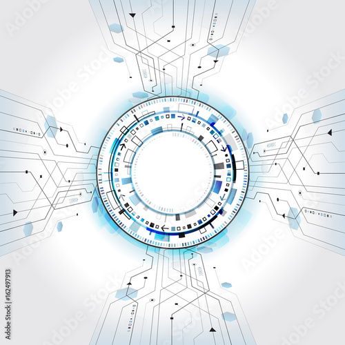 Abstract radial circuit texture concept. Hi-tech computer technology on the grey background. Futuristic technology structure elements. Vector illustration esp 10.