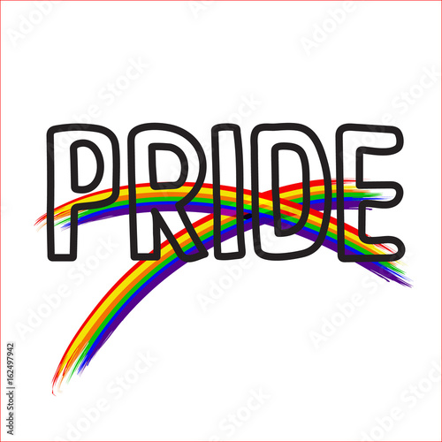 Colored rainbow letters of the handwritten text Pride.   Original symbol for gay parade. Vector designe.