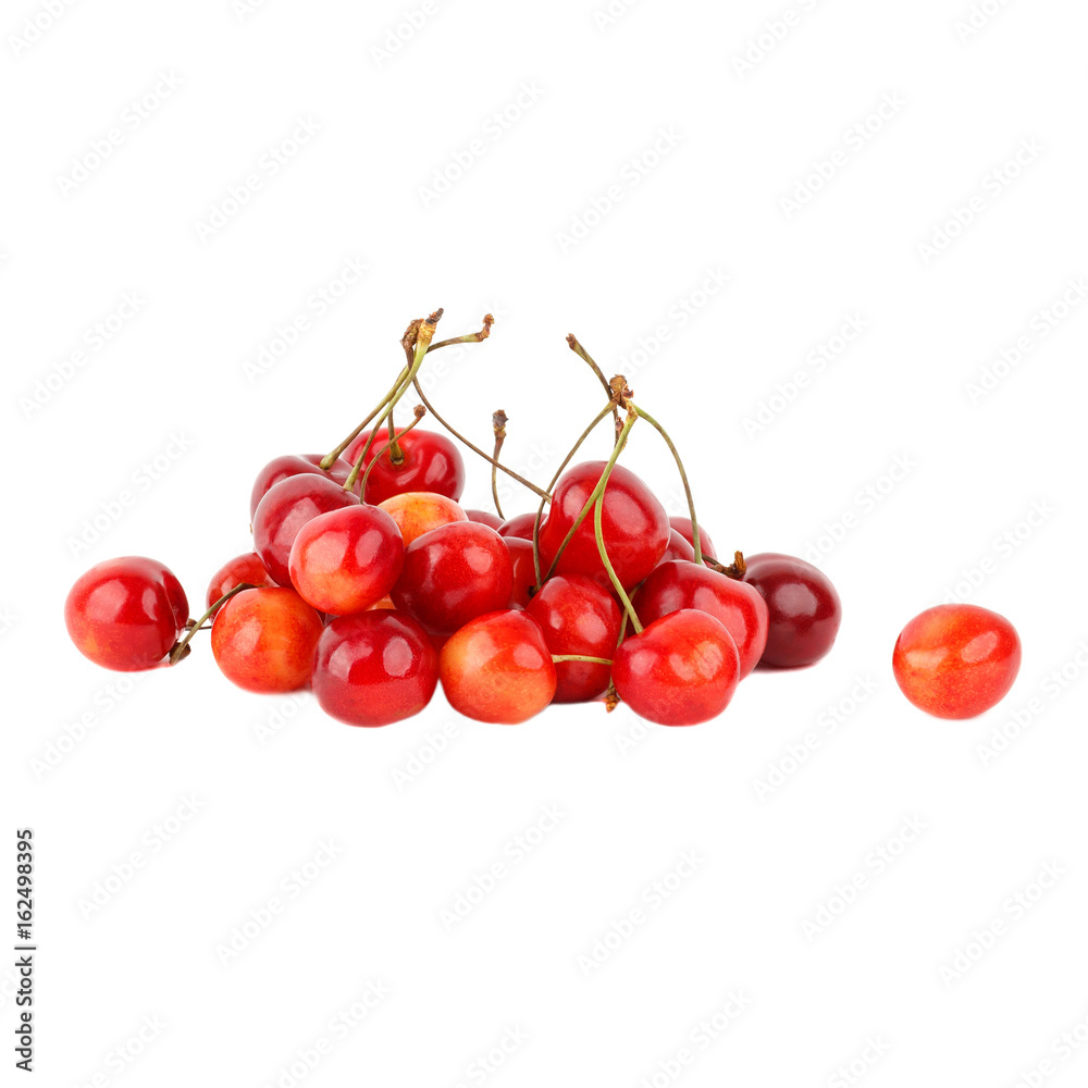 Red ripe cherries isolated on white
