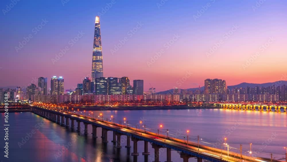 Seoul City and Lotte Tower ,South Korea. Time lapse 4k