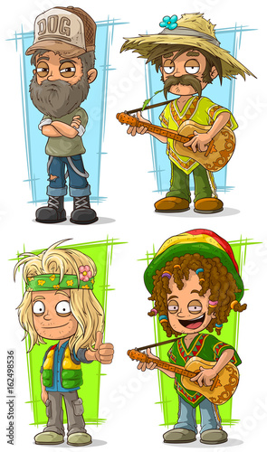 Cartoon funny redneck farmer with guitar character vector set photo