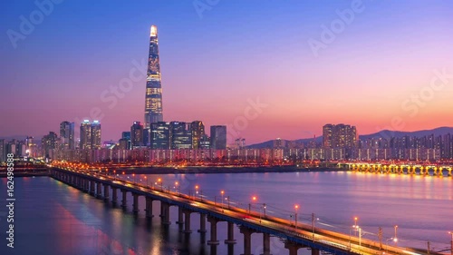 Seoul City and Lotte Tower ,South Korea. Time lapse 4k