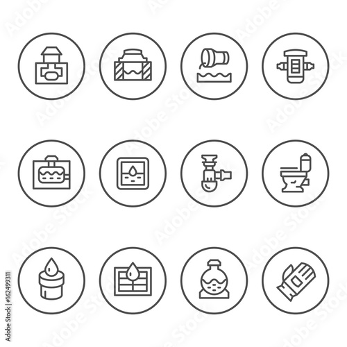 Set round line icons of sewerage