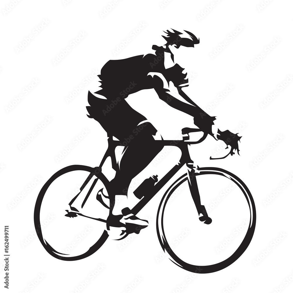 Obraz premium Cycling theme, vector silhouette of road cyclist, side view