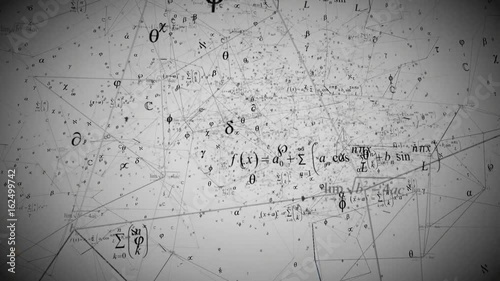 Mathematical background with flying symbols, functions and equations