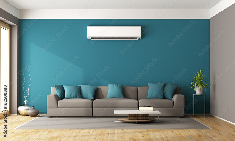 Modern living room with air conditioner - obrazy, fototapety, plakaty 