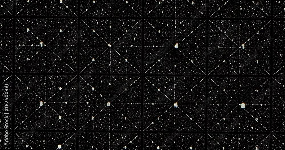 Moving through abstract fractal numbers matrix lattice. Fly into geometric rotating point structure. 4k infinite space dynamic background. Abstract futuristic universe on dark background
