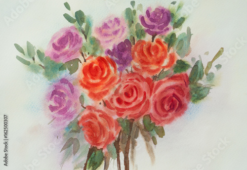 Beautiful blossom roses , watercolor painting impressionism style