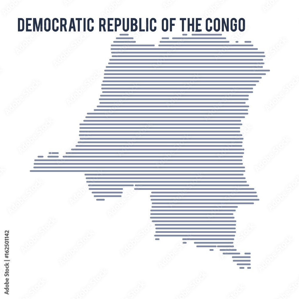 Vector abstract hatched map of Democratic Republic of the Congo with lines isolated on a white background.