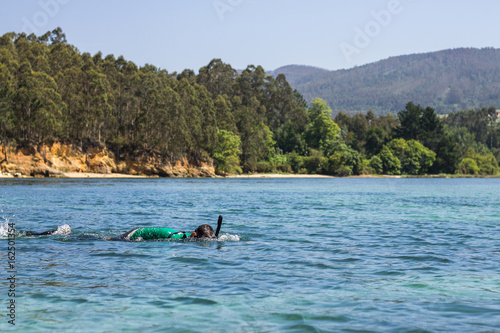 A guy diving in clear water
