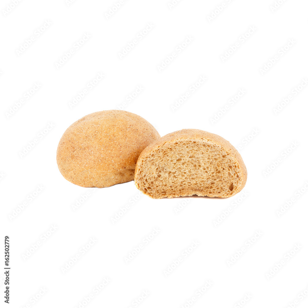 Home-made baking: Bun with bran, isolated on white Home-made baking: Bun with bran, isolated on white