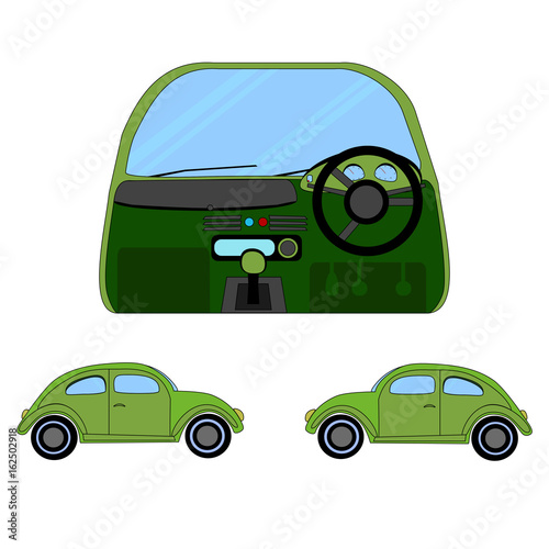 Green car exterior and interior