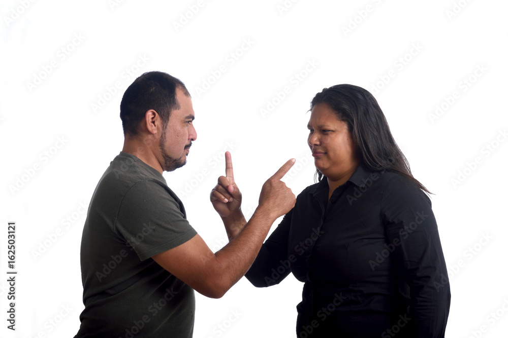 Couple arguing on white background Couple arguing on white background