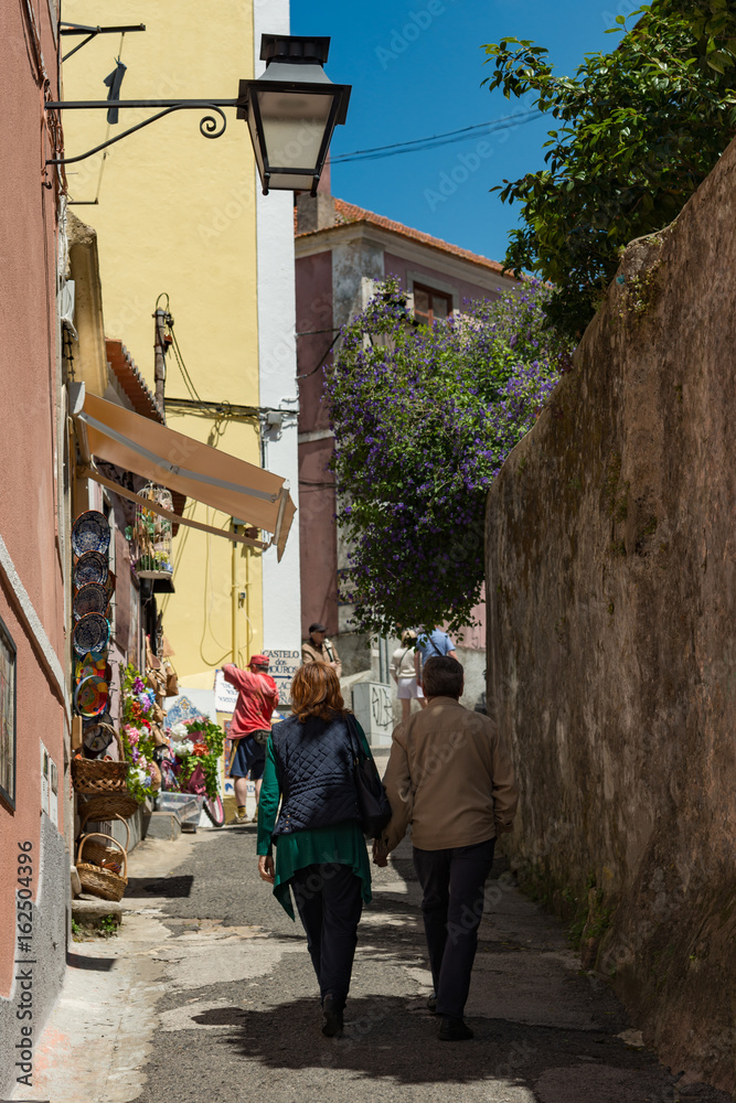 Alley ways filled with tourist in the picturesque resort town of Sintra, Portugal