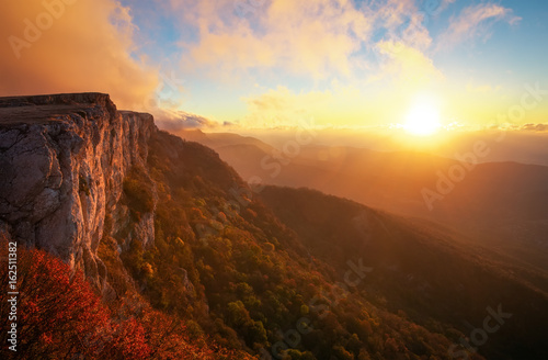 Beautiful mountain landscape in autumn time during sunset © es0lex