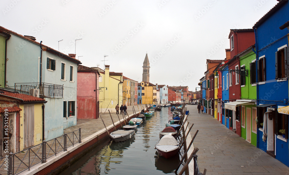 Channel between houses on the island of Burano near Venice
