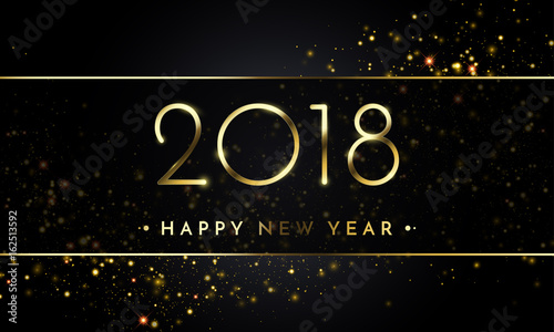 Vector 2018 New Year Black background with gold glitter confetti splatter texture.