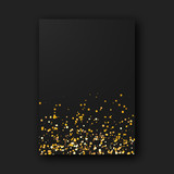 Black paper poster sheet with shiny glam golden glitter sparks on black background