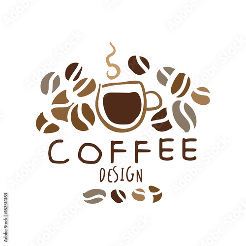 Coffee label design  hand drawn vector Illustration in brown colors  logo template