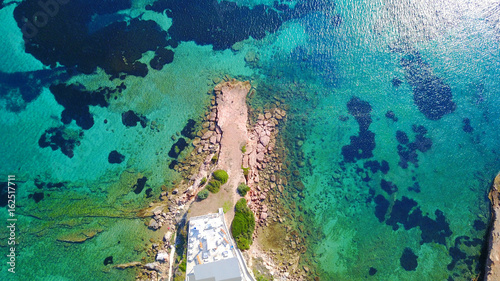 Aerial drone photo of Hamolia area with turquoise colored clear water rocky beaches  Porto Rafti  Mesogeia  Attica  Greece