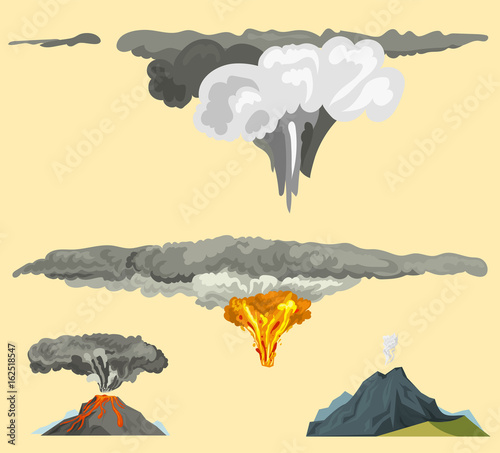 Valokuvatapetti Volcano magma nature blowing up with smoke volcanic eruption lava mountain vecto