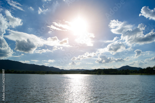 Water, mountain backdrop and sky