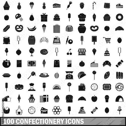 100 confectionery icons set, simple style 