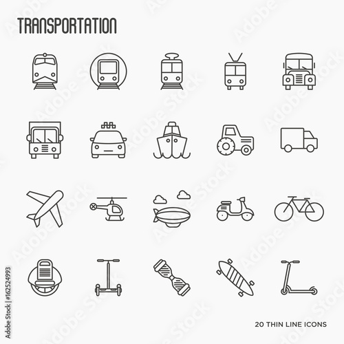 Transportation, logistics and travel thin line icons set. Vector illustration.