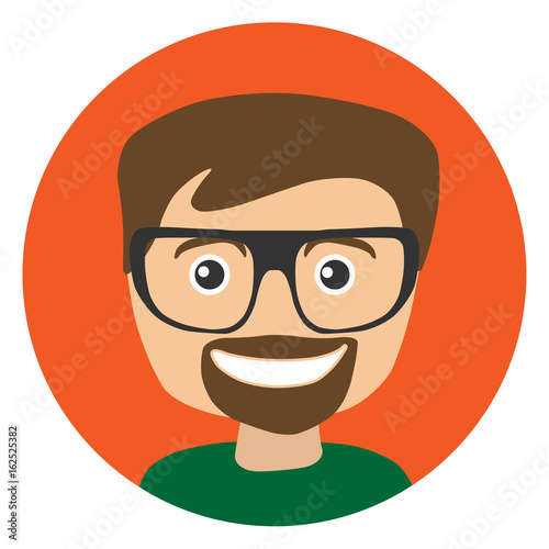 Man in glasses with beard. Vector illustration. Character icon.