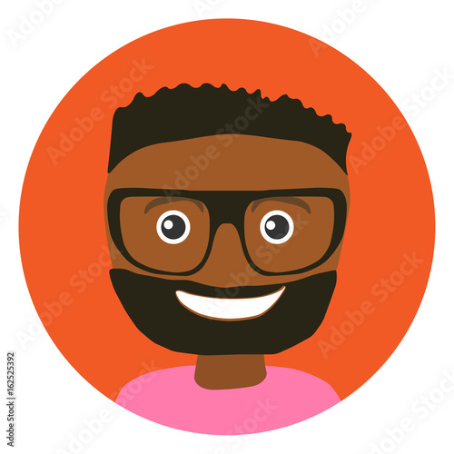 Black man in glasses with beard. Vector illustration. 