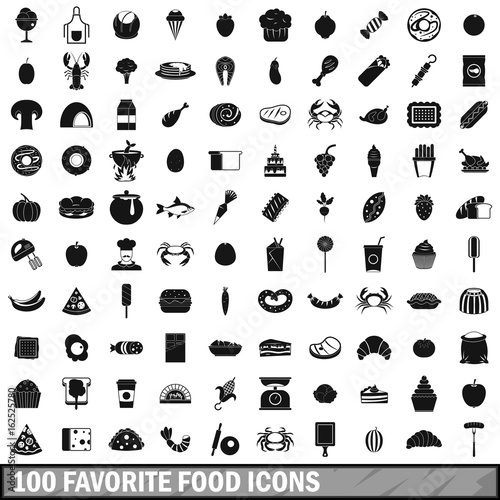 100 favorite food icons set  simple style 