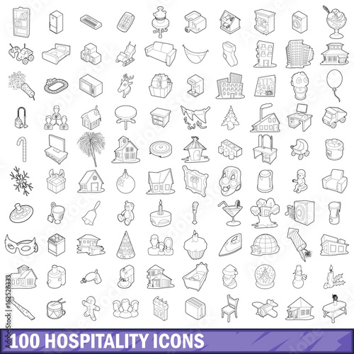 100 hospitality icons set  outline style