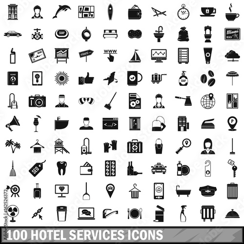 100 hotel services icons set, simple style 