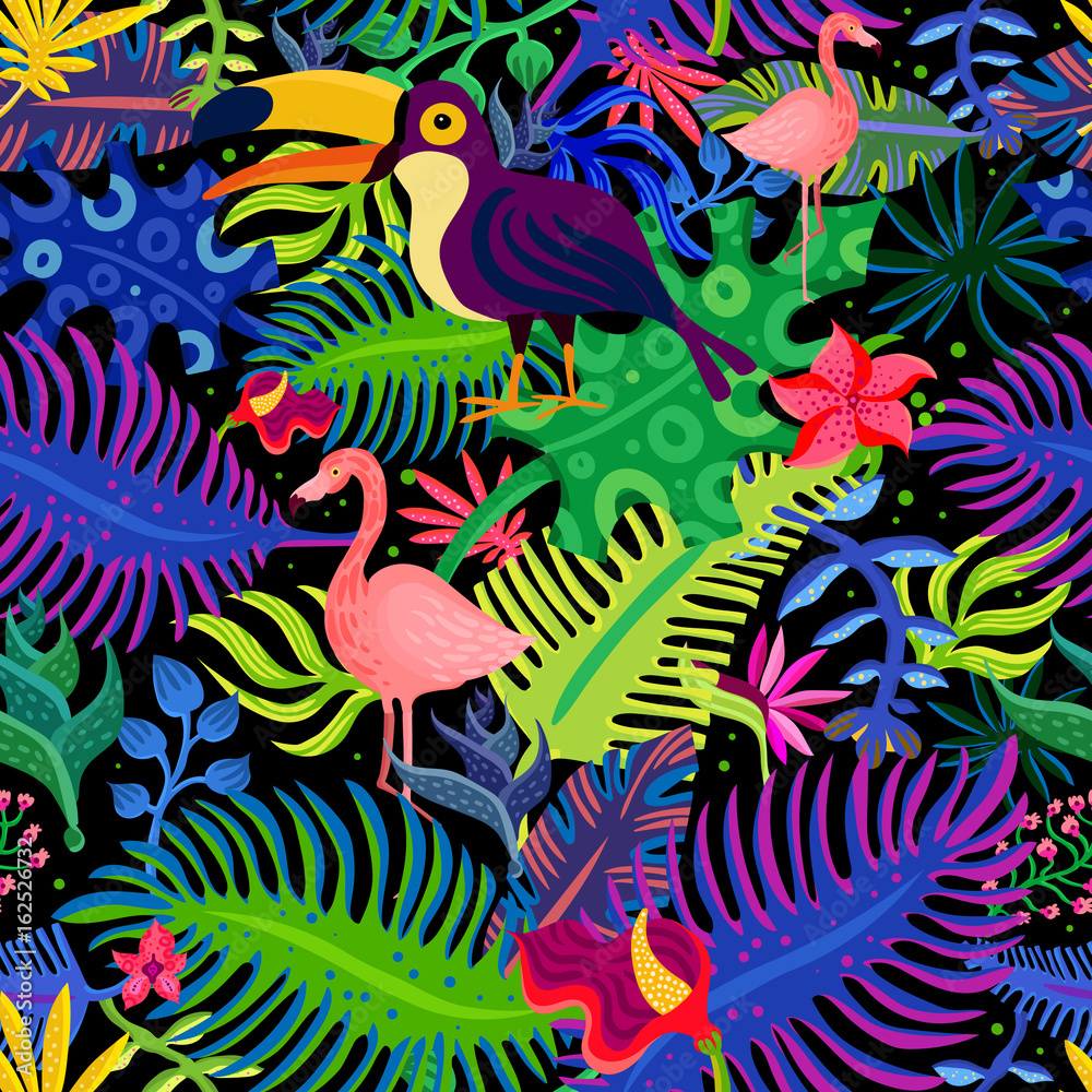 Tropical Exotic Colors Seamless Pattern 