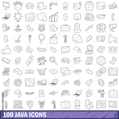 100 java icons set  outline style