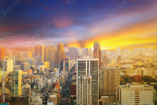 Cityscape of Tokyo, city aerial skyscraper view of office building and downtown of tokyo with sunset / sun rise background. Japan, Asia, Tokyo is metropolis and centers for new world's modern busniess