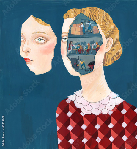Woman with people inside her head