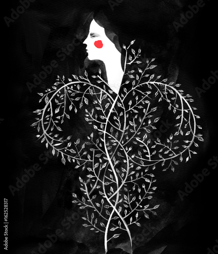 Woman with plants growing from her body