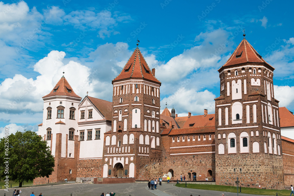 The old red castle of Mir, Belarus Minsk. Travelling concept. Journey. 
