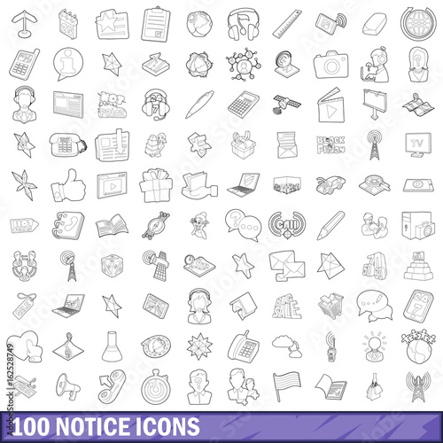 100 notice icons set  outline style