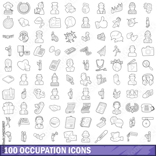 100 occupation icons set  outline style