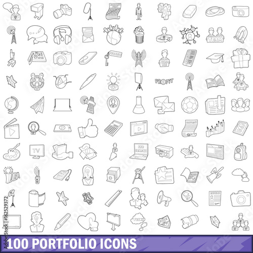 100 portfolio icons set  outline style