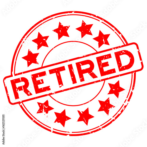 Grunge red retired with star icon round rubber seal stamp on white background