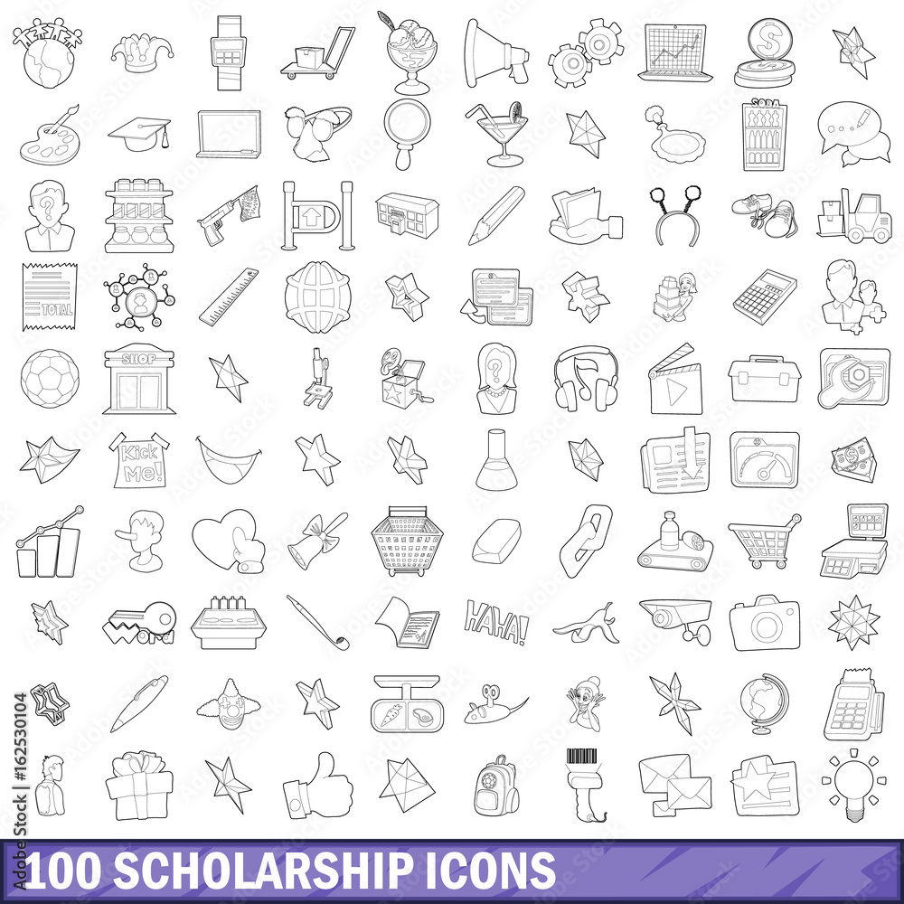 100 scholarship icons set, outline style 100 scholarship icons set, outline style