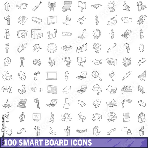 100 smart board icons set  outline style