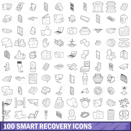 100 smart recovery icons set, outline style