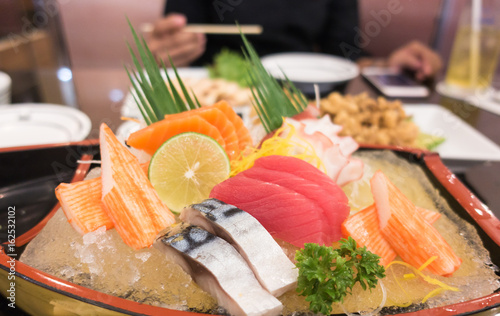 japanese sashimi set on boat plate