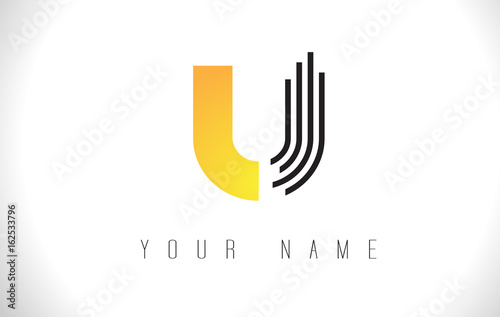 U Black Lines Letter Logo. Creative Line Letters Vector Template.