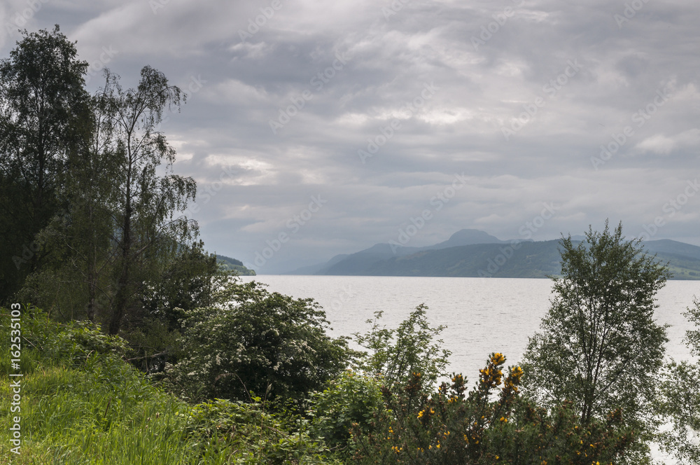 Looking down the east shore of Loch Ness from near Dores in the Highlands of Scotland.